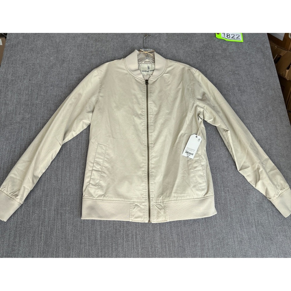 Mutual Weave Bomber Jacket Mens M Khaki Long Sleeve Casual Full Zip Outerwear